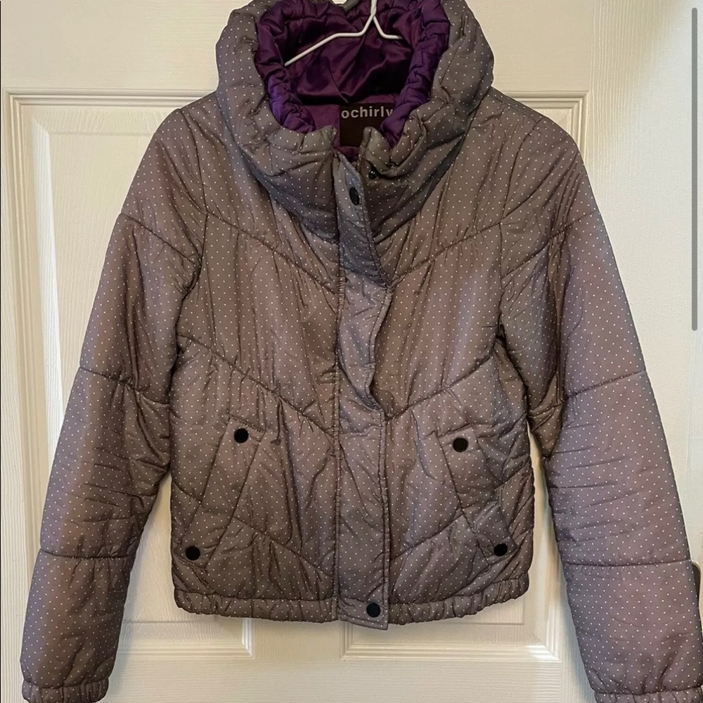 $269 European brand Ochirley Girls’ Gray Dotted winter jacket YR 13 Women XS